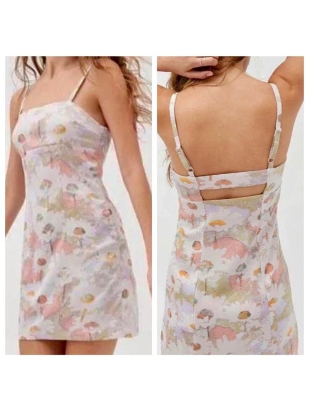 Urban Outfitters Womens Floral Satin Slip Mini Dress Small Colorful Cutout Back